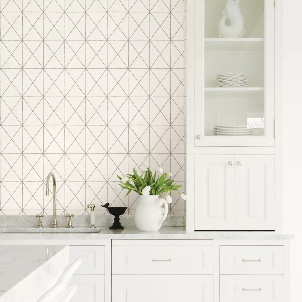 Wallpaper Intersection White and Silver Geometric